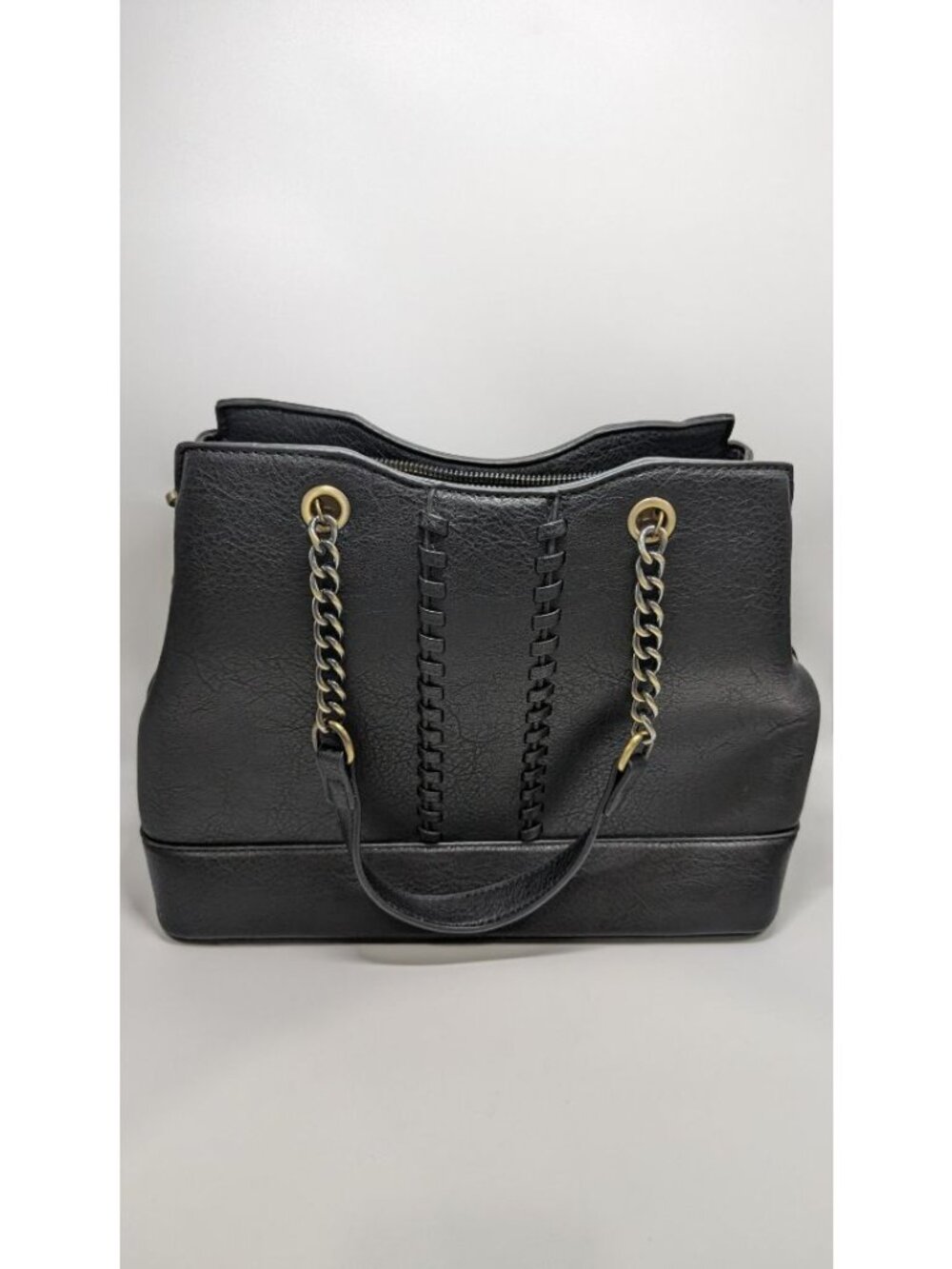 Black Faux Leather Convertible Tote Bag Purse